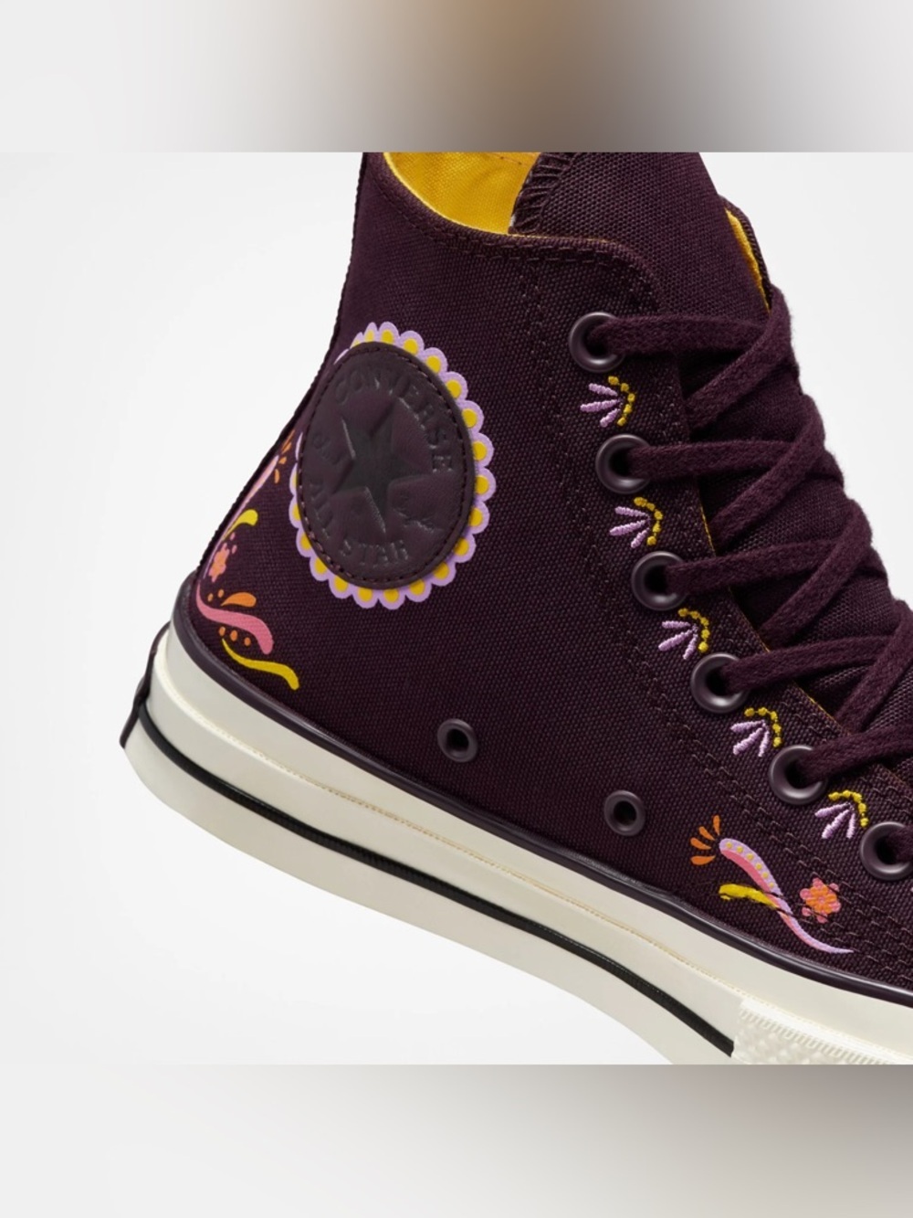 Converse Chuck 70 Platform Day of the Dead Black Cherry/Amarillo Sneakers 8.5 - Picture 5 of 16